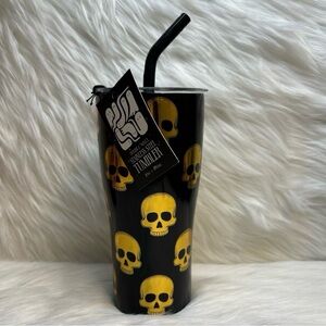 Black Double Wall Stainless Steel Tumbler 30oz with Gold Skull Design UNUSED